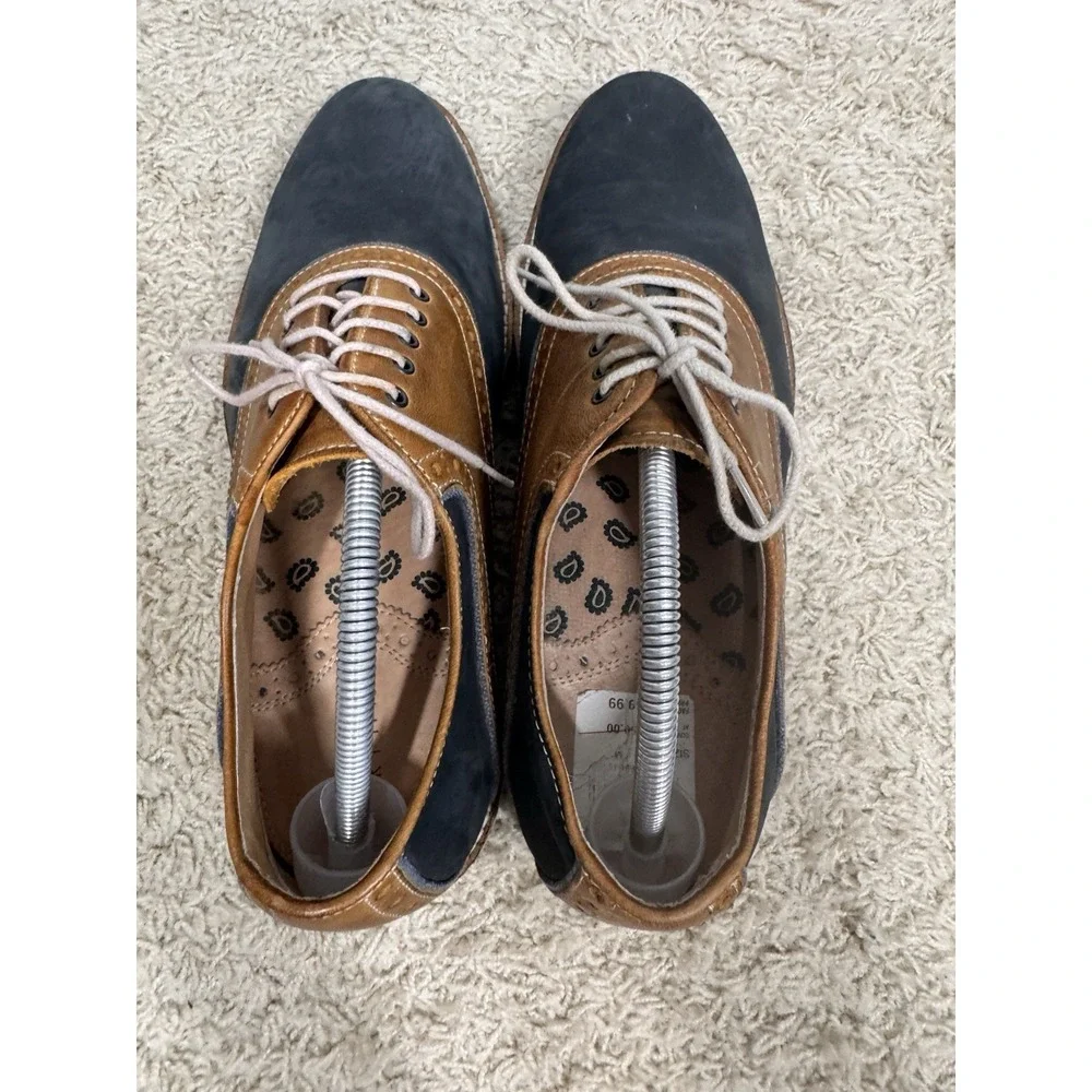 Johnston & Murphy Blue Suede And Tan Leather Saddle Shoes Mens 10M Preppy Career